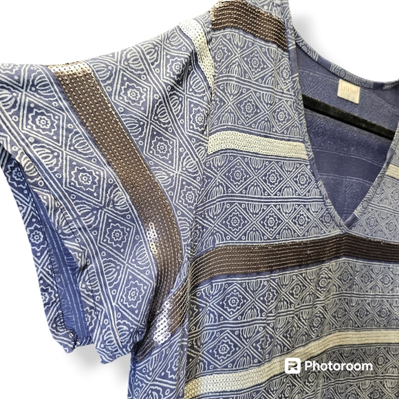 LulaSoul Blue & White Patterned Sequin Stripe Midi/Maxi Dress with Slip size Med - Picture 2 of 9